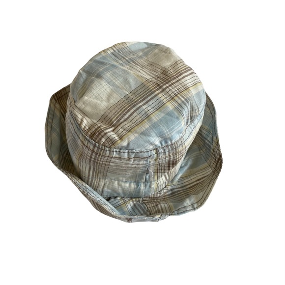 Reversible Light Blue, White and Brown Plaid Bucket Hat Size 6-9 Months - Picture 5 of 8